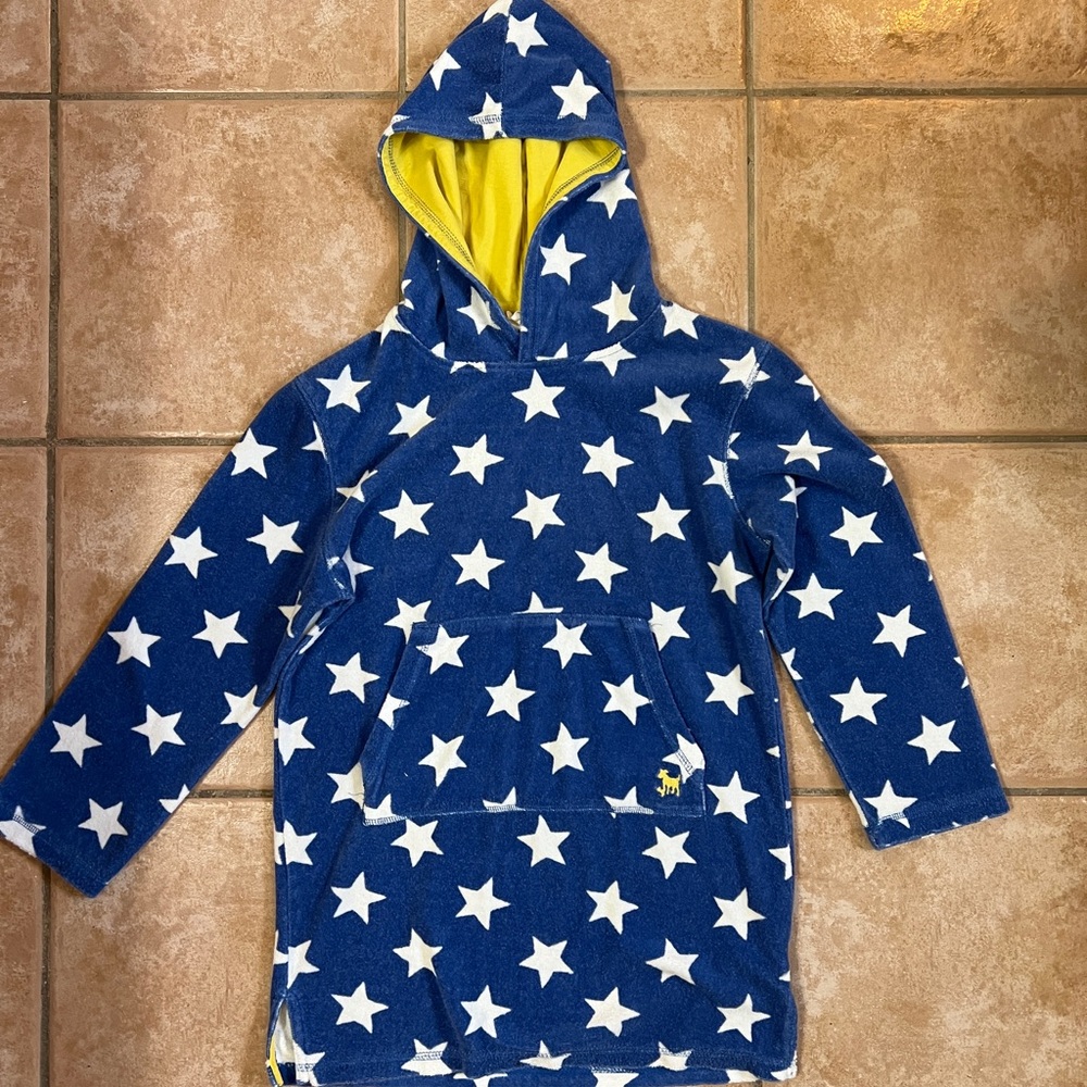 Mini Boden 9/10 blue with white stars swimsuit terry cloth coverup